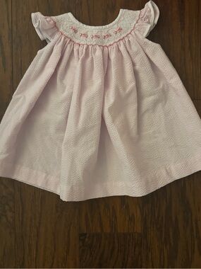 Light Pink Seersucker Smocked Girls' Casual Dress